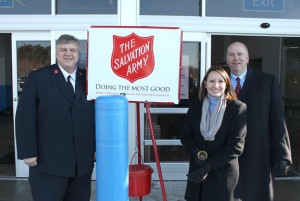 From left, Salvation Army Major John Lock, state Rep. Rosa Rebimbas (R-70) and state Rep. David Labriola (R-131) pose for a picture outside of the Naugatuck Walmart on Dec. 18. The lawmakers collected donations for the Salvation Army as bell ringers. –CONTRIBUTED 