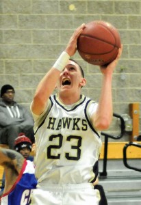 Woodland’s Tanner Kingsley scored a team-high 11 points March 11 in a Class M state tournament first-round game versus St. Paul. The Hawks fell to St. Paul, 49-30. –FILE PHOTO