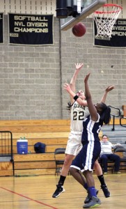 Woodland senior Andrea Piccolo (22) averaged 12.1 points per game this season for the Hawks, which was good enough for ninth-best in the Naugatuck Valley League. Woodland missed out on the postseason after finishing 6-10. However, a late-season surge has head coach Jess Moffo already excited about next year. –FILE PHOTO 