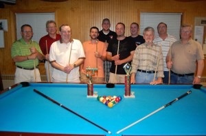 The Polish Falcons from Naugatuck Nest No. 65 (in no order) John Lounsbury, Bruce Kirk, Lucas Hehl, Steve Russell, Dave Howell, Brian Howard, Francis Gagnon, Dennis Cottrell, Mike Schmitt and Al Terry won their third billiards state championship in seven years.  -KEN MORSE